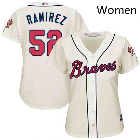 Womens Majestic Atlanta Braves 52 Jose Ramirez Authentic Cream Alternate 2 Cool Base MLB Jersey